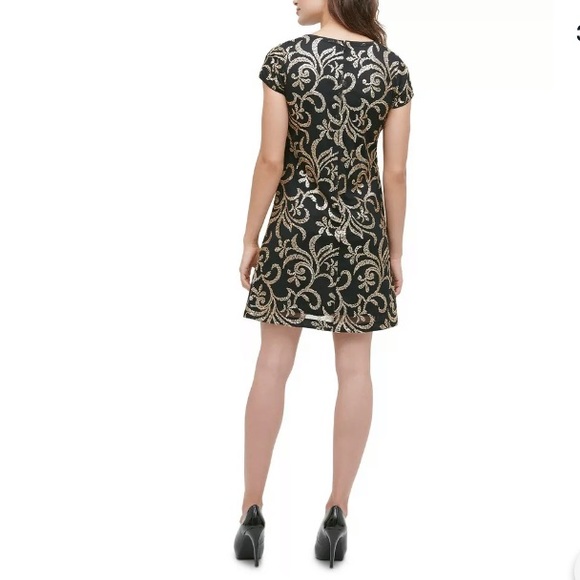 Black Gold Sequin Embellished Cocktail Dress; Excellent Condition; Worn Once - Picture 8 of 14